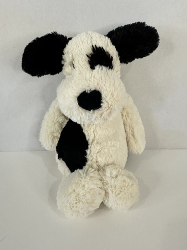 Jellycat Bashful Black White Puppy Dog 12” Plush Eye Spot Stuffed Animal Toy - Picture 6 of 11