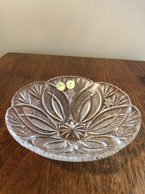 VINTAGE PASABAHCE CLEAR CRYSTAL DECO BOWL NEW WITH STICKER 7  MINT NEW