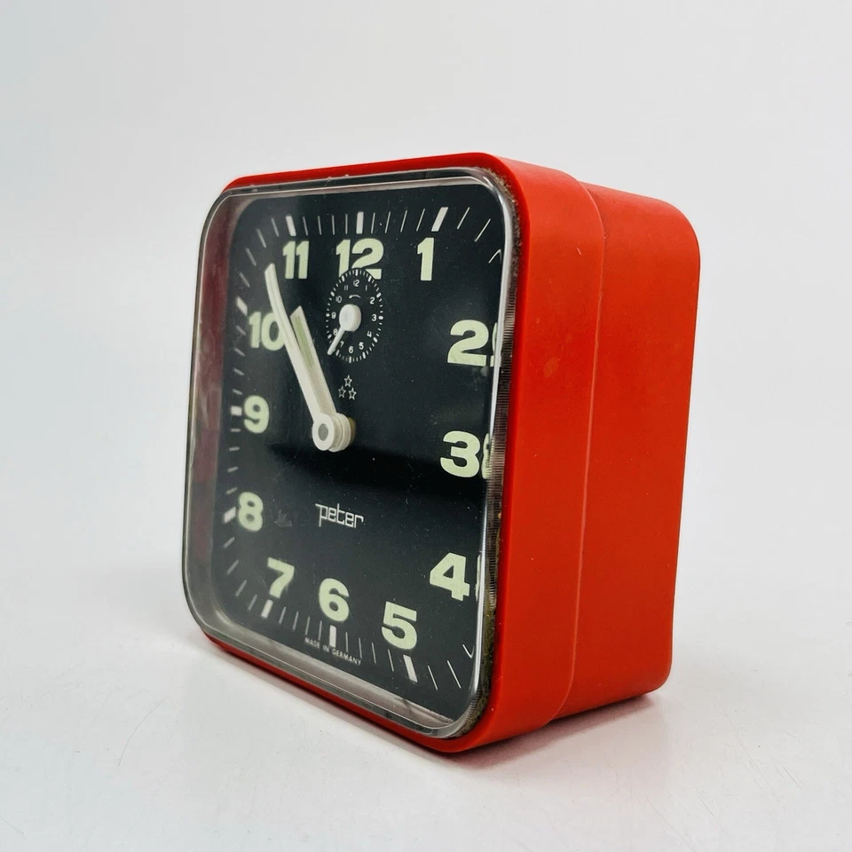 Peter Wecker Tischuhr alarm clock rot mechanisch Space Age Design Vintage - Bild 2 von 4