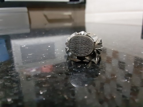 HeavyThick Sterling Silver ( 950 ) Men Ring (ENGRAVED BLACK JADE STONE) يشم أسود - Picture 19 of 24