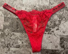 NWT VICTORIA'S SECRET RED LACE CHERRY RHINESTONE SHINE STRAP THONG PANTIES