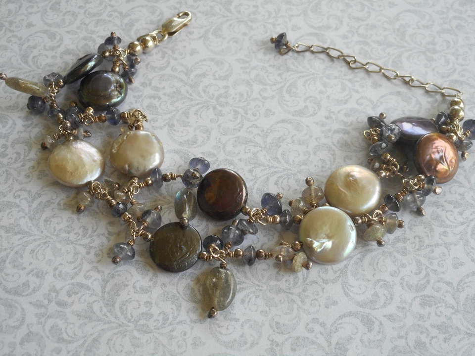 Brazalete de cuarzo amatista perla disco plata esterlina Sajen RE5939 Foto 4 de 4