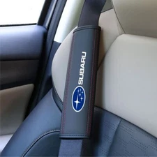 2PCS Seat Belt Cover Shoulder Pads Protector Black Leather Red Line for Subaru