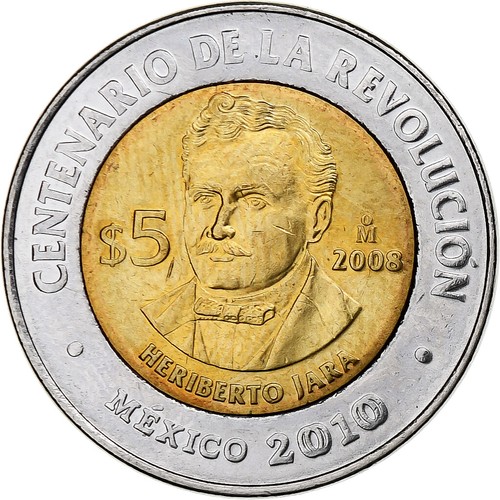 [#1027250] Mexico, 5 Pesos, Heriberto Jara, 2008, Mexico City, Bi-Metallic, MS,  - Afbeelding 2 van 2