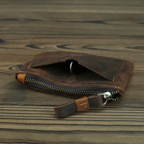 Piccola borsa per monete in vera pelle vintage con cerniera tasca dimensioni borsa cambio portafoglio- - Foto 5 di 17