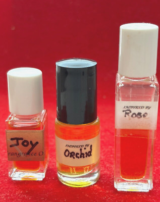 3 bottles, ''Inspired By'', Imitation Perfumes, JOY, ROSE, ORCHID, miniatures