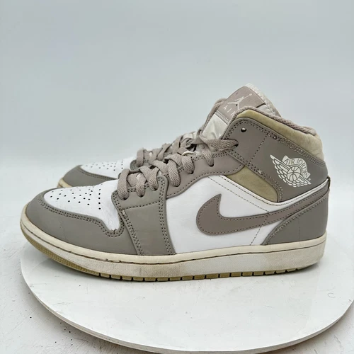 Nike Air Jordan 1 Mid Men Size 9.5 554724-082 Linen College Grey White Shoes