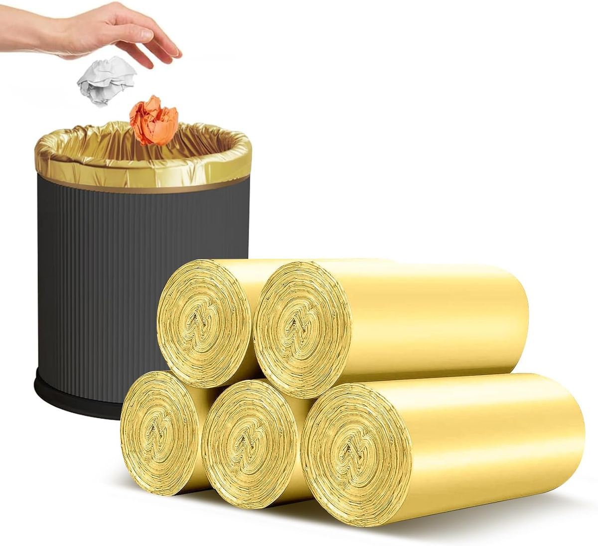 4-6 Gallon Small Gold Trash Bags Strong Golden Garbage Bags