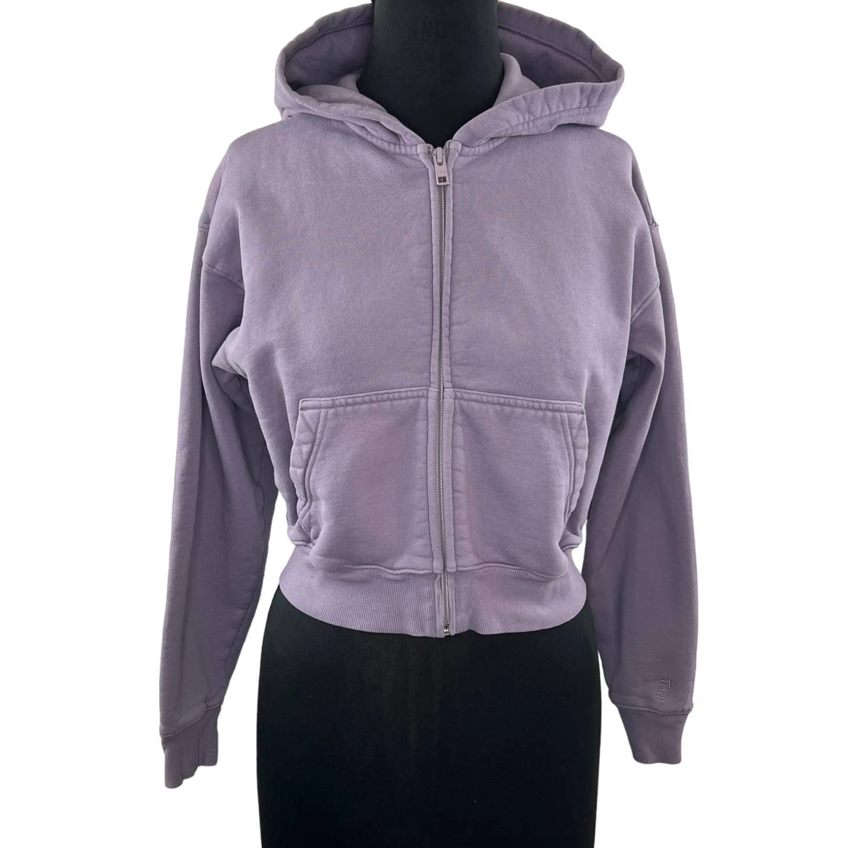 TNA Purple Long Sleeve Zip Front Cropped Cozy Boxy Fleece