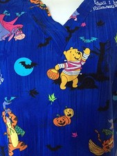 Disney Winnie Pooh Tigger Scrub Halloween Medium Eeyore Bats Pumpkins