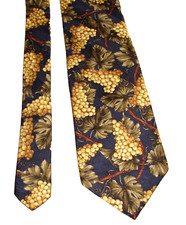 X-Long SILK TIE by Robert Talbott: Wine/Grape Clusters on Navy Blue, NWOT 64"