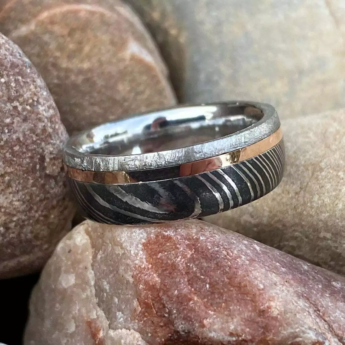 Meteorite cheap damascus ring