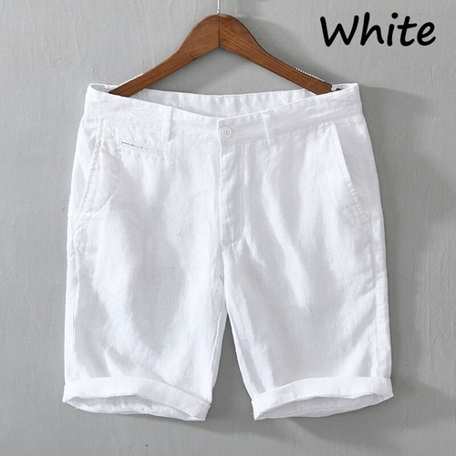 Herren Leinenmischung Shorts lässig locker einfach halbe Hose Strandhose Sommer dünn - Bild 6 von 18