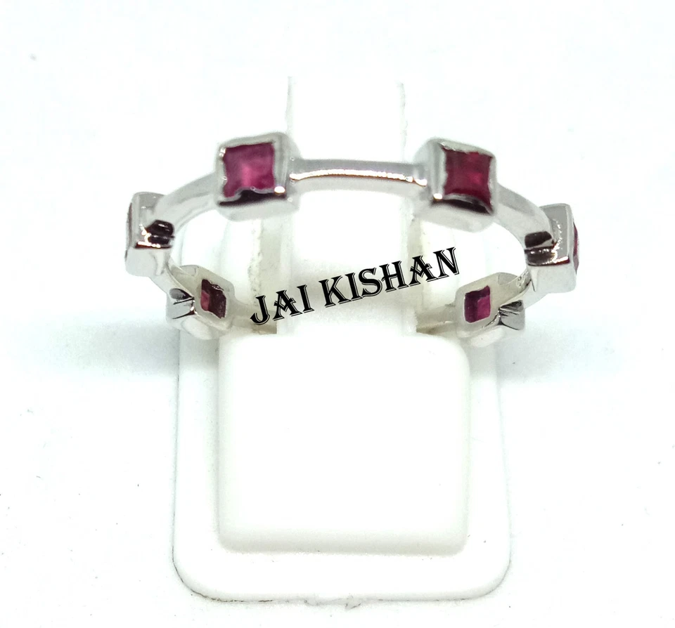 Anello Eternity In Argento Sterling 925 Con Gemma Di Rubino Per Donna - Immagine 2 di 4