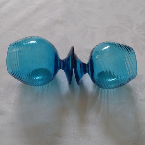 Peacock Blue Hand-Blown Glass Brandy Snifters Set of 2 Swirl Twist Art Glass G - Picture 6 of 13