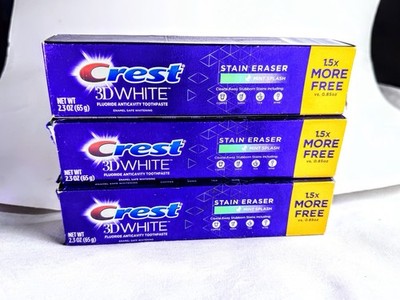 CREST 3D White Stain Eraser Icy Clean Mint Fluoride Toothpaste 2.7oz (Lot of 3)