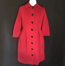 Talbots Petite Career Dress Sz 12 Red Knit Black Button Pleats Pockets Long Slv