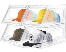 4 Pack Clear Baseball Cap Organizer w Drawer, Holds 48 Hats Check Description