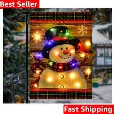Lighted Christmas Garden Flag for Outside, Led Snowman Garden Flag, Winter Ya...