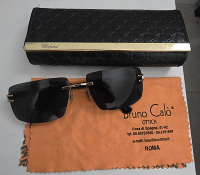 Chopard SCH B29 Rimless Rectangle Polarized Sunglasses Gold/Gray 135mm
