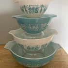 Vintage Set 4 Pyrex Amish Butterprint Cinderella Mixing Nesting Bowls  Turquoise