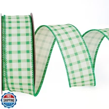 LaRibbons Gingham Burlap Ribbon Wired 1 1/2 Inch x 10 Yards, Light Green Chec
