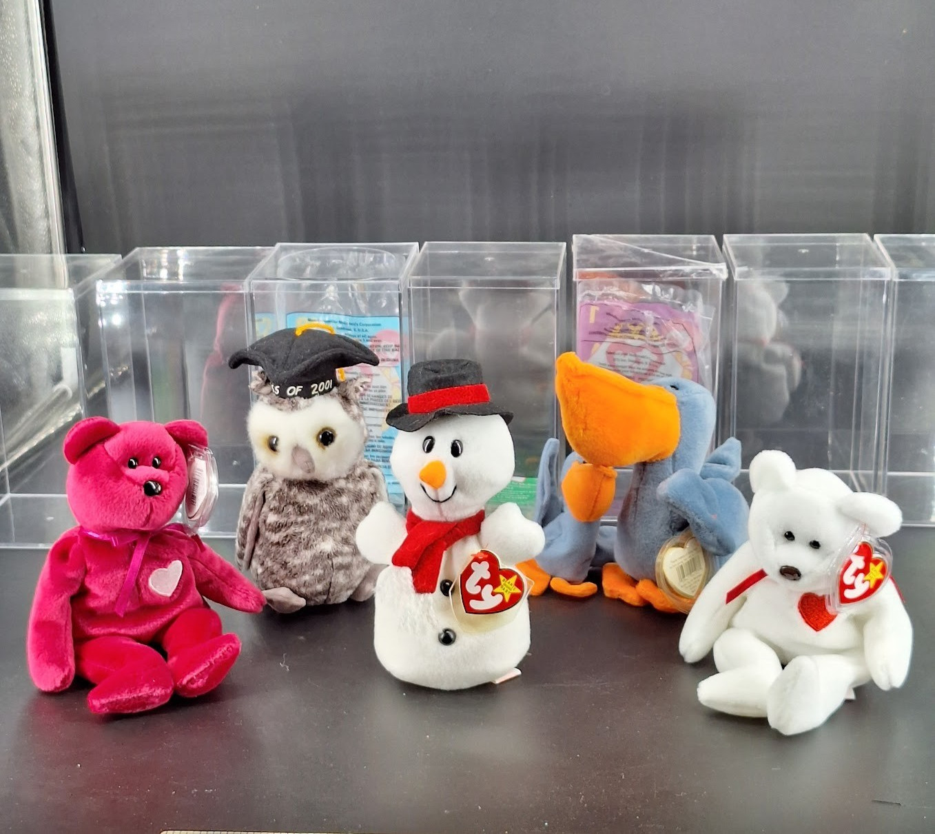 Lot of 5 TY Beanie Babies  Valentina/Valentino/Smart/Snowball/Scoop w/  Cases