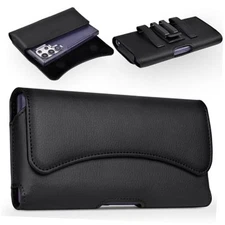 Leather Phone Holster Compatible with iPhone Pro Models 16 15 14 Medium Black
