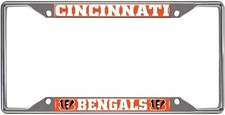 Cincinnati Bengals Chrome Metal License Plate Frame Tag Cover 6x12 Inch