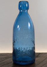 1870s Cobalt Blue Charles Bauer Soda Blob Bottle LaPorte La Porte IN IND INDIANA