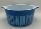 VINTAGE 1966 PYREX 475B 2 1/2 QUART BLUE STRIPES BARCODE CASSEROLE