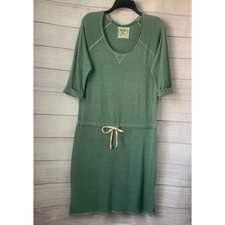 Nation LTD Green Cinch Waist Jersey Dress Elbow Length Sleeves Size Medium