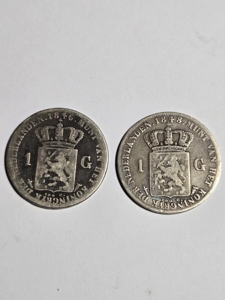 1 Gulden Netherlands  , 2 Coins  , Sword  - Image 2 of 3