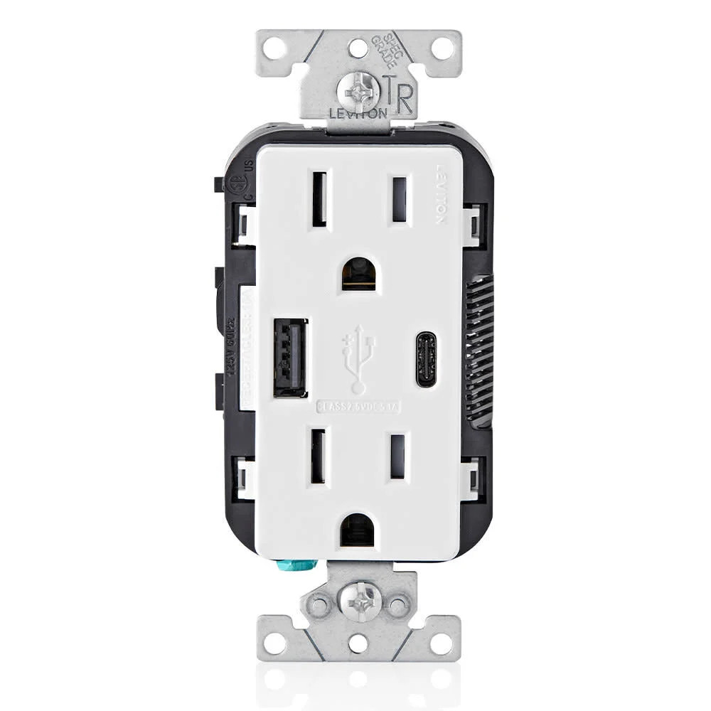 Розетка Leviton с зарядным устройством Usb Type A c 15A 125V 5-15R белого цвета 7390₽