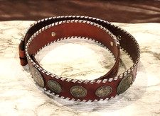 CONCHO BELT Red Leather 1 3/4" Wide 9 Antique Silver Conchos 6 Lg 3 Sm Sz 36-42