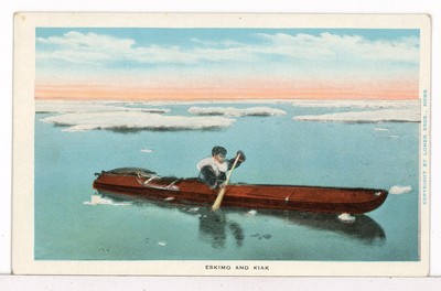 Eskimo in His Kiak in the Ice Fields 1915 - 1930 Postcard
