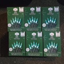 NIB Lot of 6 Holiday Time 100 Green Mini Lights Indoor/Outdoor LED 22.1 Ft