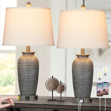 25" Farmhouse Jar Table Lamps Set of 2, 3 Way Touch Control Rustic Bedside La...