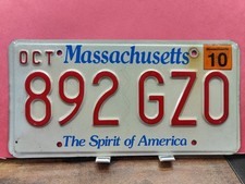 License Plate Tag Mass Massachusetts 2010 892 GZ0 Spirit Of America 🇺🇸