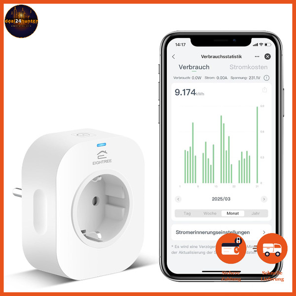 Wlan Smart Steckdose Mit Strommessung 16A Zeitplan Fernzugriff Alexa Google Home-image