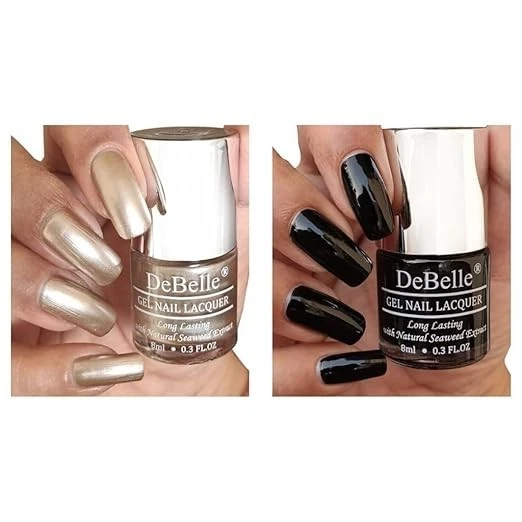 DeBelle Gel Nail Polish Combo Set of 2 - Chrome Beige (Metallic Beige), Luxe Noi
Opens in a new wind