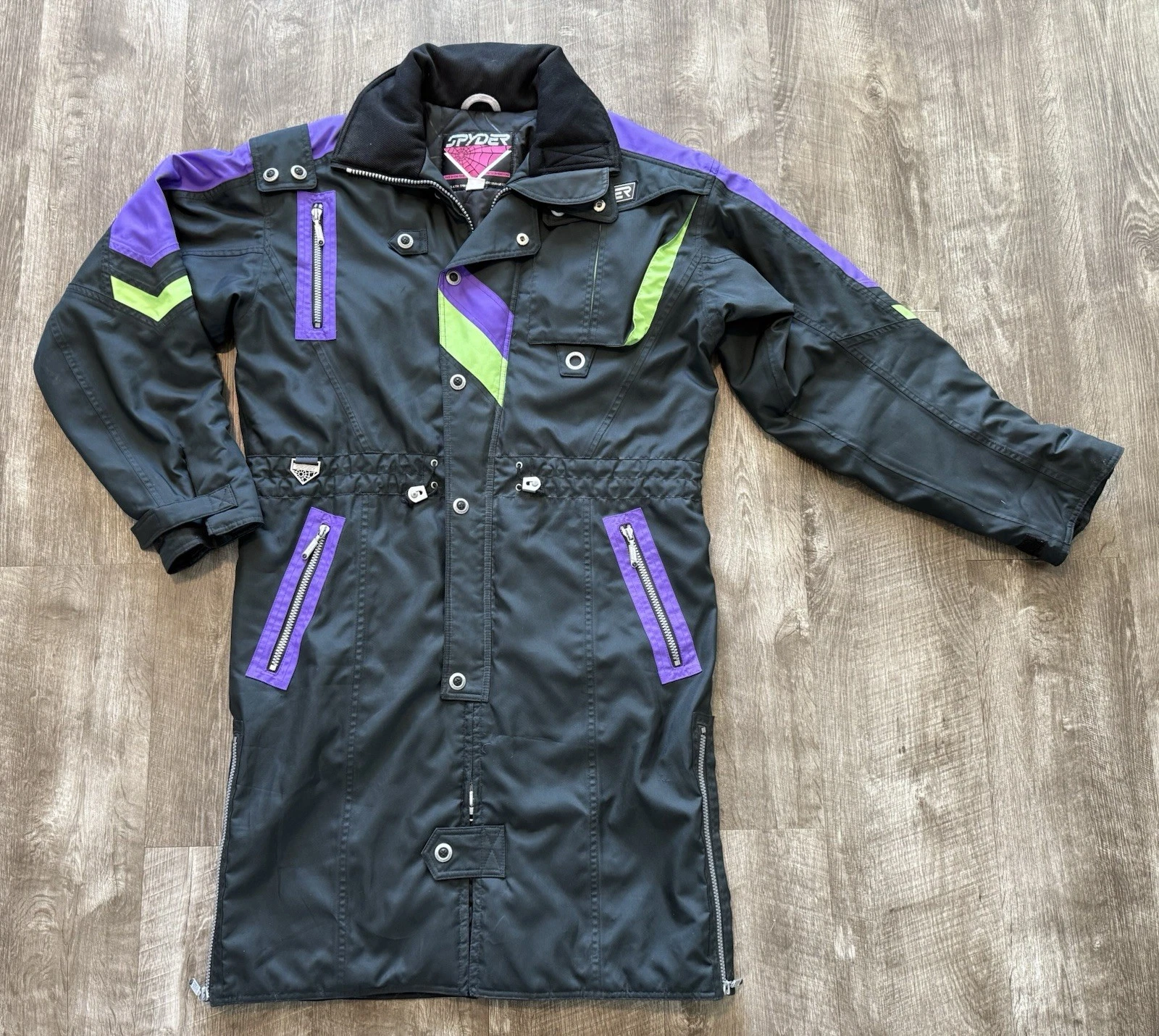 VTG 90’s SPYDER Men's Snowmobile Ski Snowboard Jacket Parka Neon Green/Purple M
