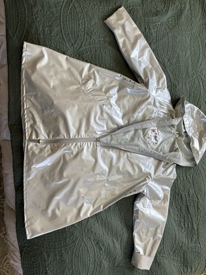 Wippette Silver Hooded Water Resistant Rain Coat with Pockets Women's Size M