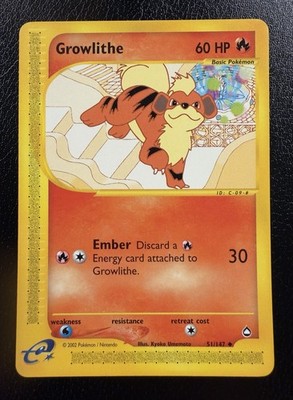 Growlithe 51/147 Aquapolis 2002 Pokemon E Series Non-Holo Kyoko Umemoto LP/NM