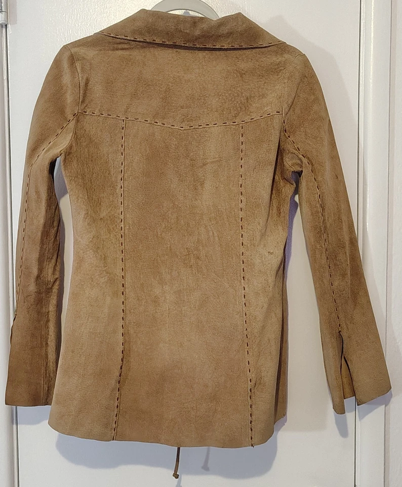 Chaqueta Retro SELLO HÚMEDO Cuero Gamuza Hippie Festival Boho Frontera Cuero de Vaca Talla S Foto 2 de 4