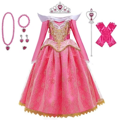 MARKENLOS DE Aurora Sleeping Beauty Prinzessin Kleid Mädchen Cosplay Kostüm Fancy Karneval