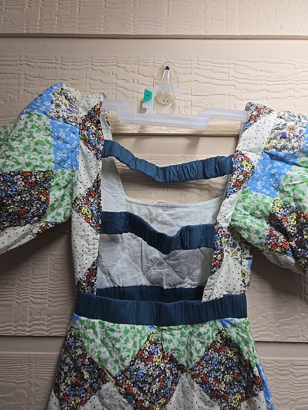 Multicolor Quilt Patchwork Print  Puff Sleeve Dre… - image 13