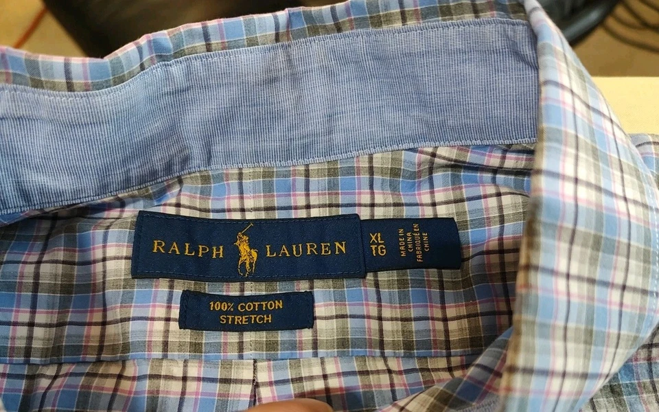 Polo Ralph Lauren Algodón Elástico Azul - Rosa Multicolor Camisa de Vestir Hombres XL Foto 3 de 4