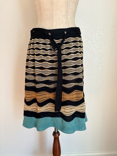 M Missoni Womens Size 46 Skirt Chevron Striped A Line Short Knit Black Blue Tan