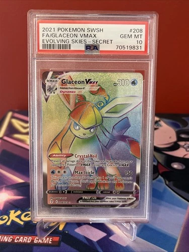 Pokemon 2021 Glaceon VMAX 208/203 Rainbow SR Evolving Skies GEM MINT PSA 10
